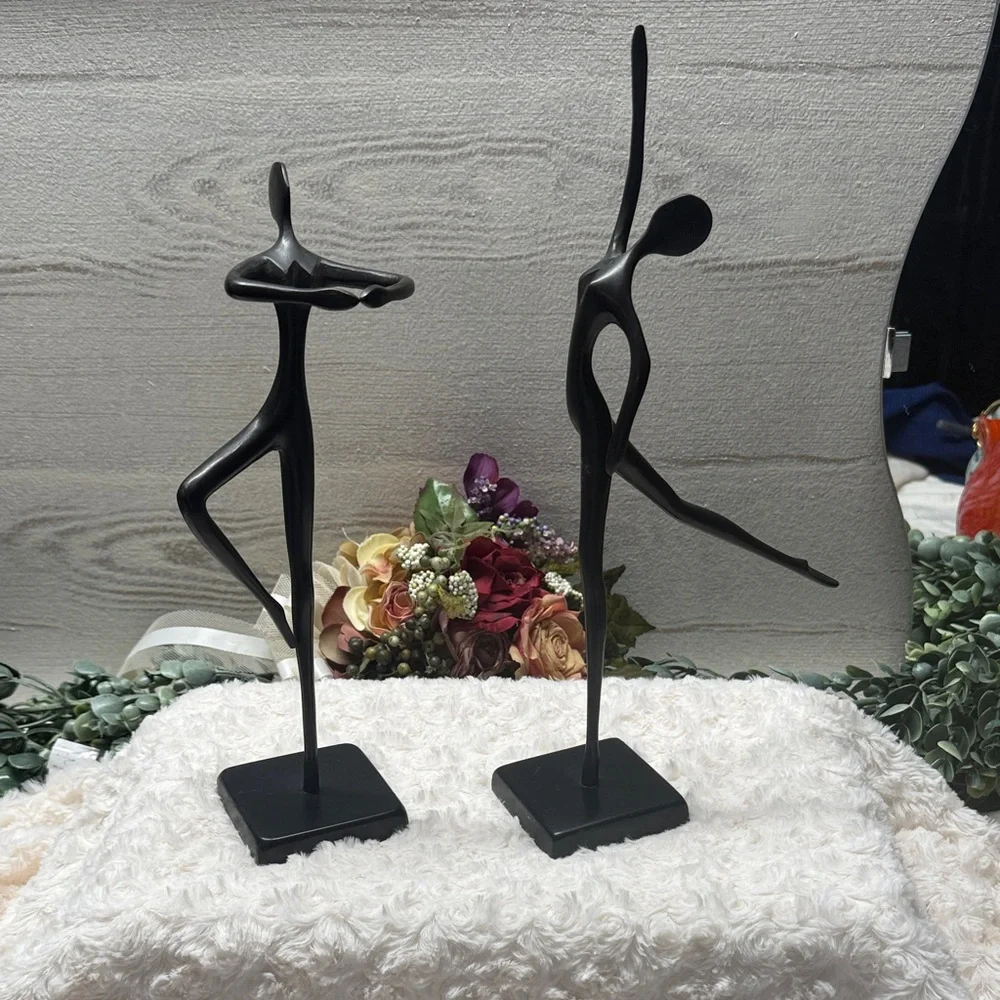 vintage Bodrul Khalique black bronze ballet dancer sculptures from IKEA 14”